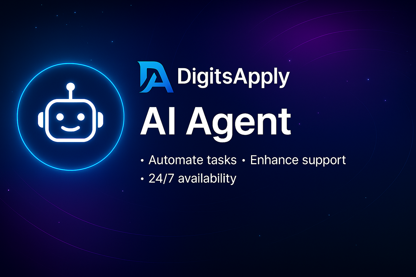 AI Business: Effektiv Automatisering med AI-Agent, Digital Analys och SEO-Optimering - En futuristisk och professionell bild av ett AI-chatbot-ikon för att främja automationslösningar i företag.